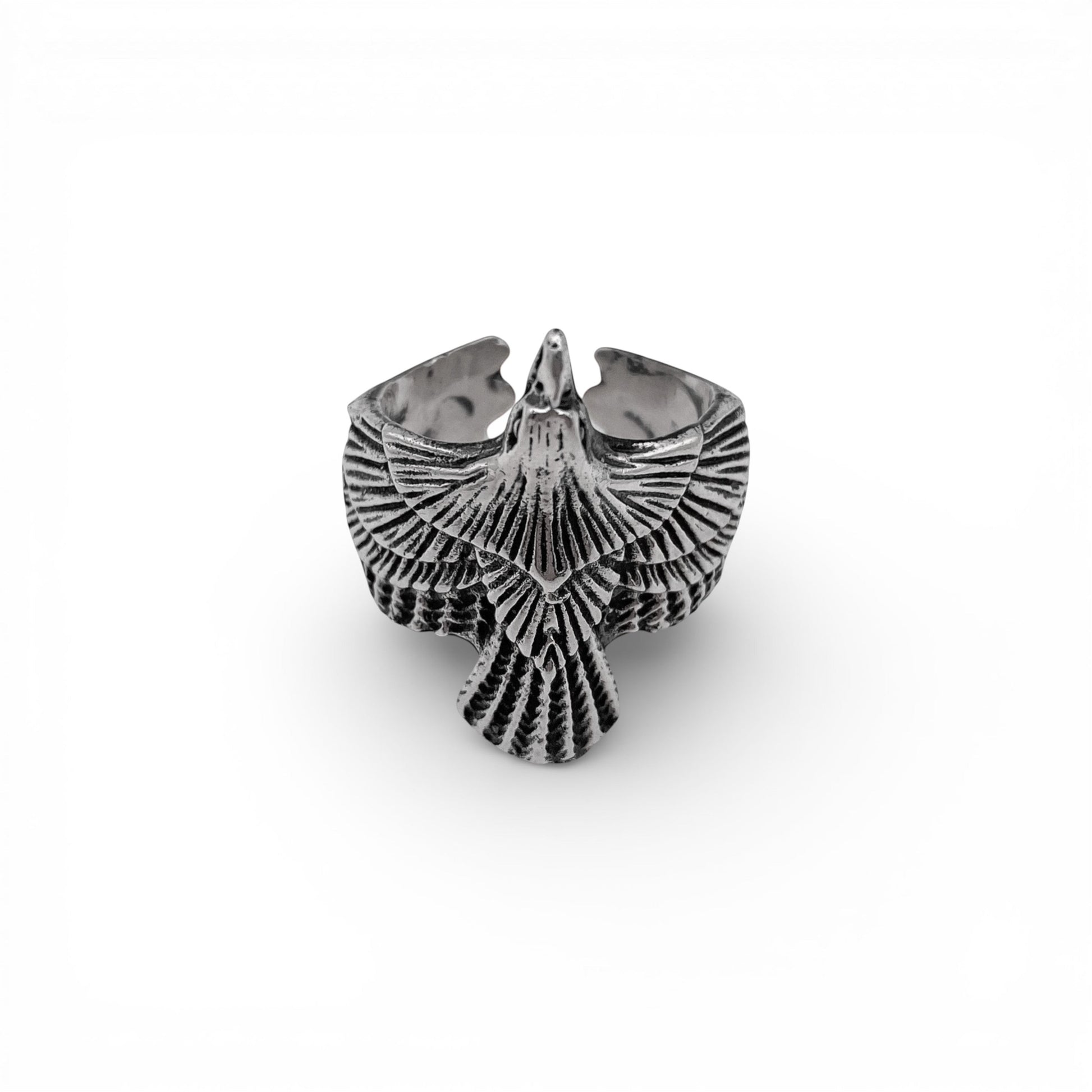 bague en argent ajustable représentant un aigle