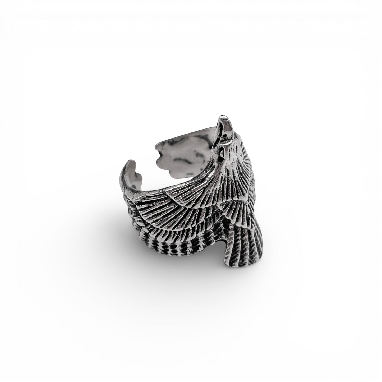 bague en argent ajustable représentant un aigle