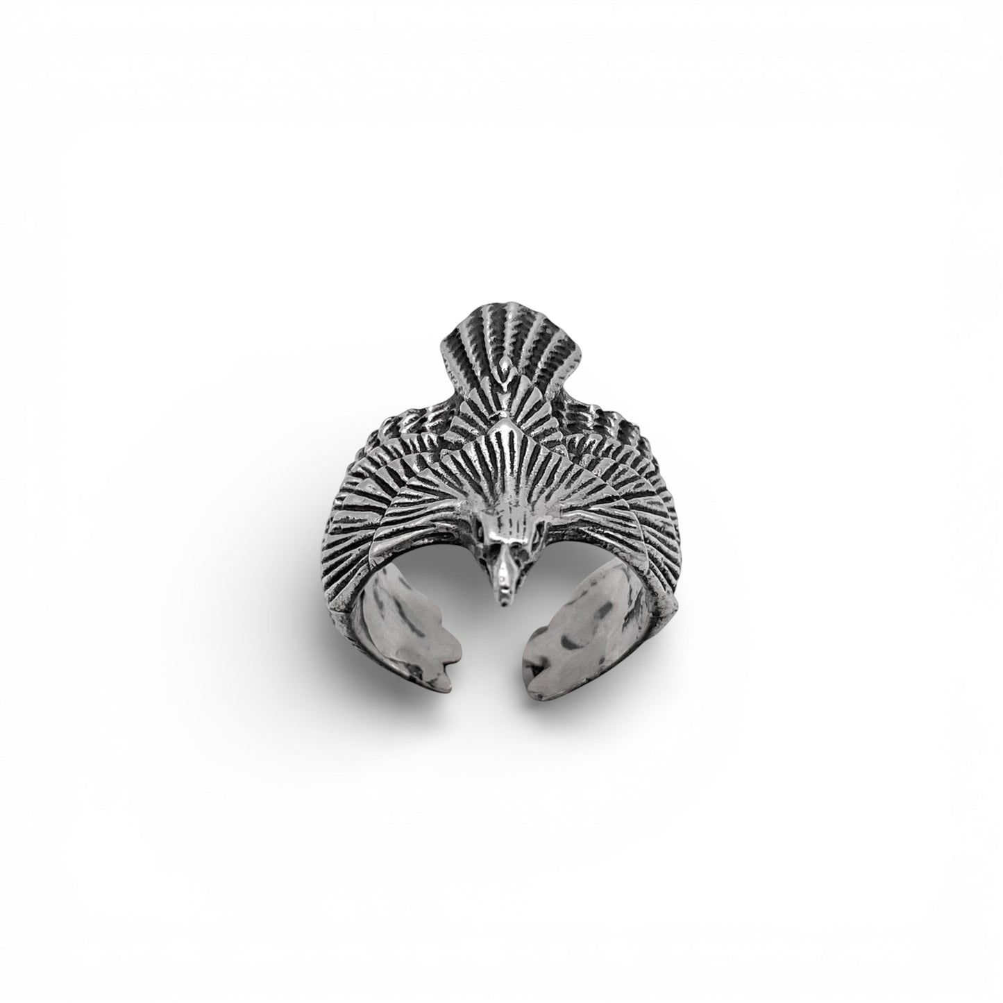 bague en argent ajustable représentant un aigle