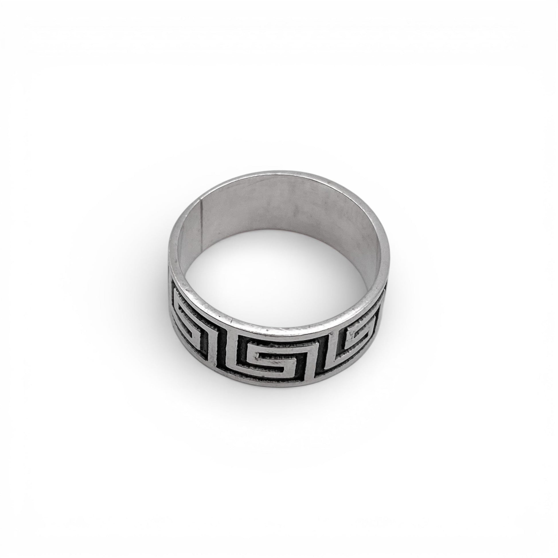 Bague XOLOTL en argent sterling avec motif gréco-latin, disponible chez Altiplano.